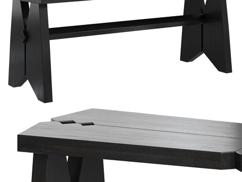  新中式黑色木质长凳 长椅3d模型 