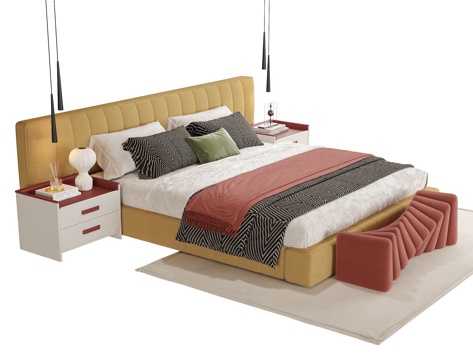  现代双人床 床头柜 床尾凳3d模型 