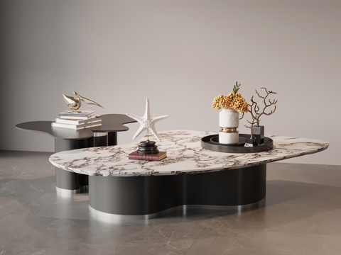 现代意式茶几  大理石茶几 异形茶几su模型