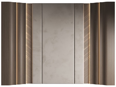  新中式轻奢床头背景墙 装饰墙板3d模型 