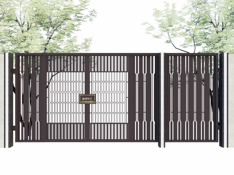 庭院门 门 庭院 屋顶花园 庭院灯 水池 造景 微景观su模型