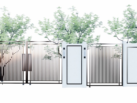  庭院门 门 庭院 屋顶花园 庭院灯 水池 造景 微景观su模型 