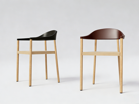 现代简约软包餐椅 弧形靠背 木腿 木制餐椅su模型