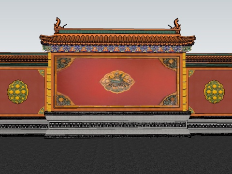  中式景墙su模型 