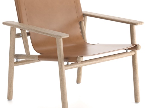  现代意式木质皮革扶手椅3d模型 