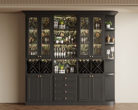 法式复古酒柜 餐边柜su模型