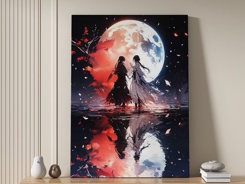  现代，中古风，客厅，装饰画3d模型 