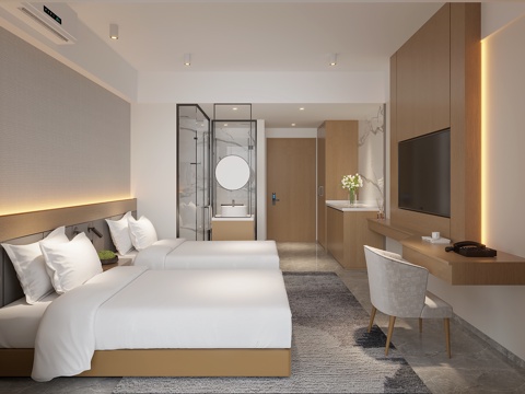  现代宾馆 酒店客房 标间3d模型 