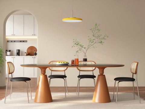  现代侘寂风餐厅 餐桌椅3d模型 