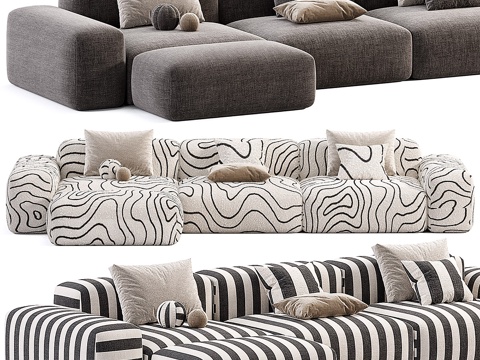  现代意式布艺组合休闲沙发3d模型 