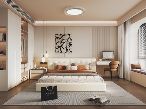  现代卧室 主卧 双人床 衣柜 床头背景墙3d模型 