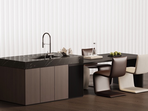 现代意式岛台 餐桌椅su模型