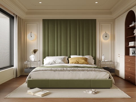 现代卧室 双人床 床头柜su模型