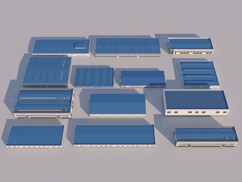  工业厂房 现代厂房建筑 现代厂房办公楼 钢结构厂房 工厂3d模型 