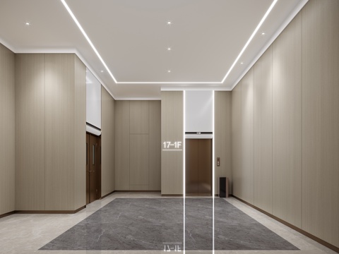  现代电梯厅3d模型 