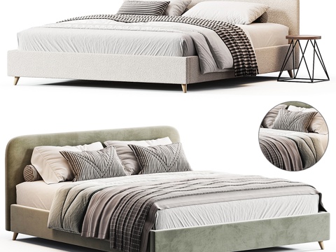  现代布艺双人床3d模型 