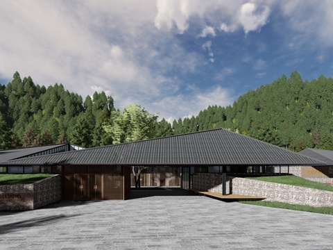  新中式游客中心 文化中心su模型 