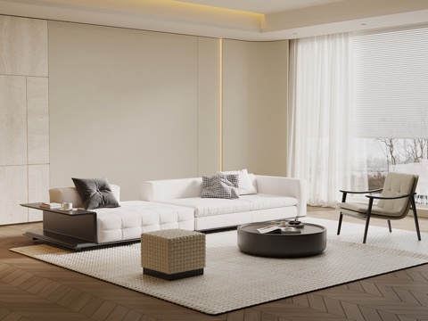 现代客厅 沙发茶几组合 背景墙su模型