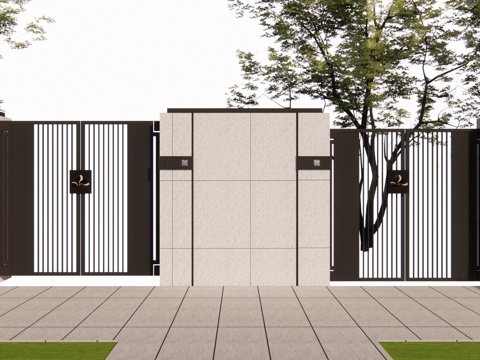  庭院门 门 庭院 屋顶花园 庭院灯 水池 造景 微景观su模型 