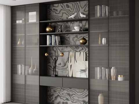 现代书柜 置物柜su模型