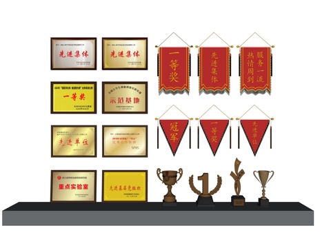 现代奖杯奖牌,旌旗 锦旗su模型