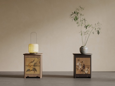  新中式床头柜 边柜 矮柜3d模型 