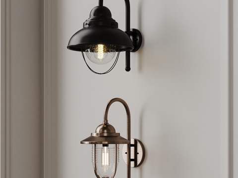 工业风壁灯 室外壁灯 铁艺壁灯 LOFT壁灯su模型