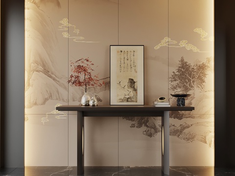  新中式端景台 玄关柜3d模型 