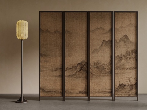  新中式屏风 隔断3d模型 