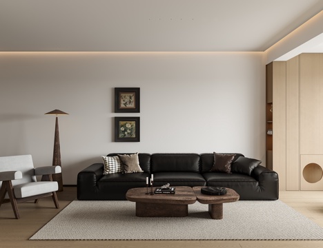  现代中古风客餐厅厨房3d模型 