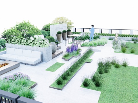  微景观 室内景观 水景 景观 庭院 阳光房 屋顶花园su模型 