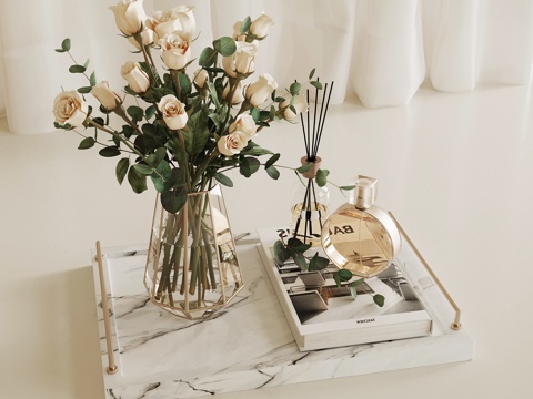 法式复古托盘 花艺 摆件su模型