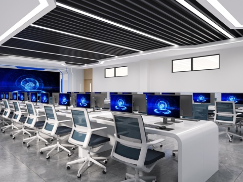  现代机房教室3d模型 