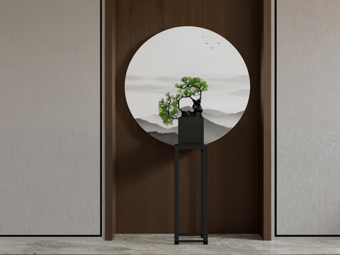  新中式端景条案玄关柜su模型 