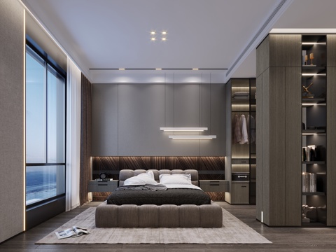  现代卧室3d模型 