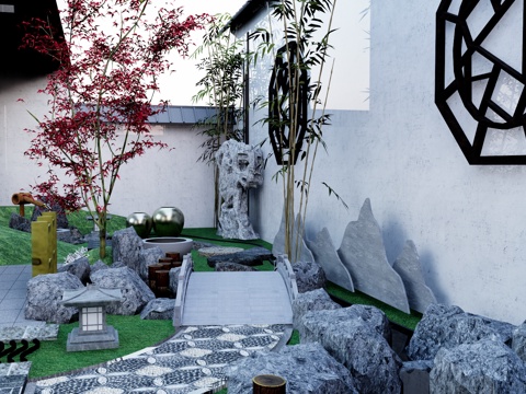  微景观 室内景观 水景 景观 庭院 阳光房 屋顶花园su模型 