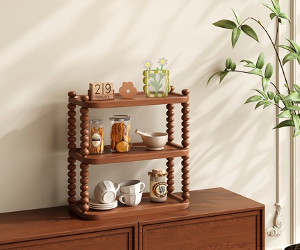  复古置物架 收纳架 法式装饰架 三层展示架 杯架3d模型 