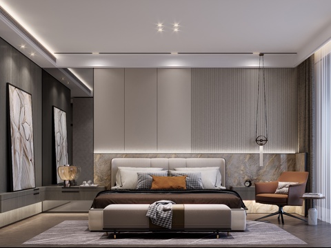  现代主卧室3d模型 