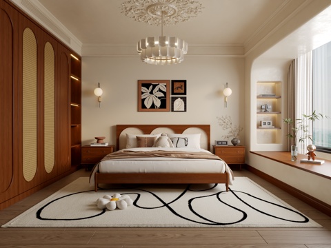  侘寂中古风卧室3d模型 