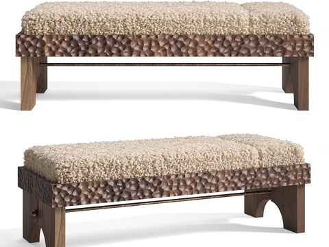  新中式侘寂床尾凳 长凳3d模型 