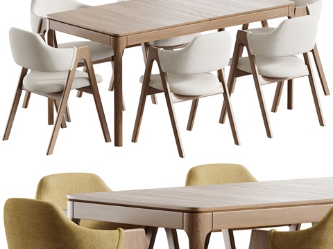  现代意式实木餐桌椅组合3d模型 