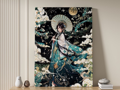  现代，中古风，客厅，装饰画3d模型 