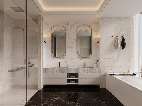  现代轻奢风卫生间 浴室柜 浴缸3d模型 