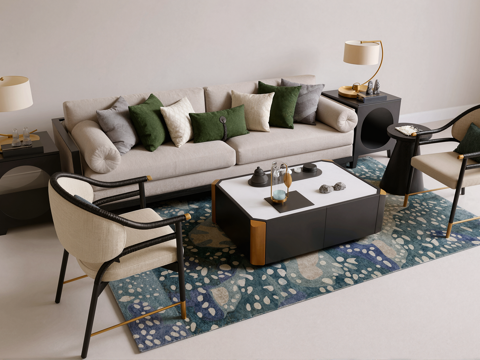 新中式沙发组合su模型