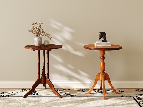  复古实木边几 法式小圆几角几 沙发边几 小茶几3d模型 