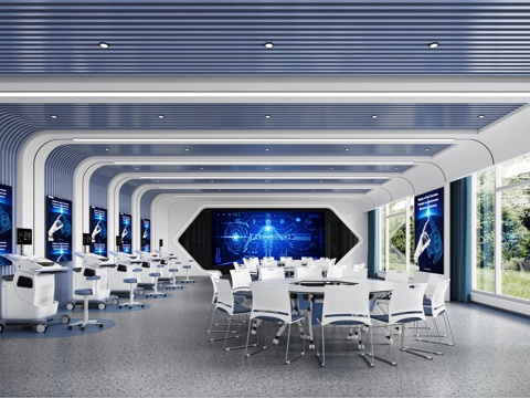  现代理实一体化教室3d模型 