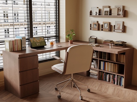  中古风书桌椅 书柜3d模型 