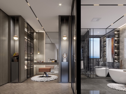  现代衣帽间卫生间3d模型 