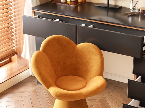  奶油风化妆凳 梳妆凳 花瓣椅 沙发凳3d模型 