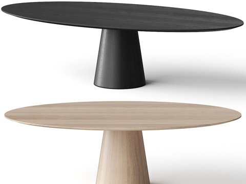  现代极简实木椭圆餐桌3d模型 